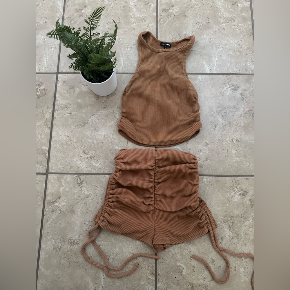 FASHION NOVA KNIT RIBBED TWO PIECE SHORT SET